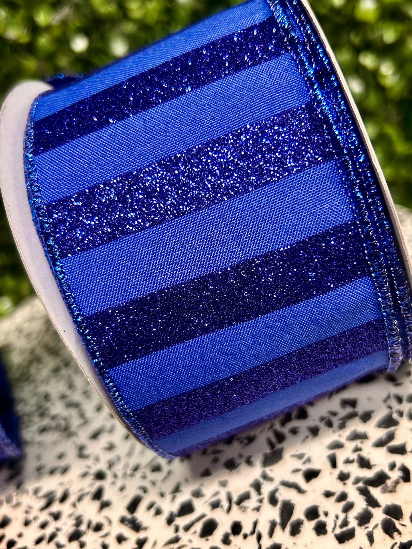 2.5 Inch By 10 Yard Royal Blue Horizontal Glitter Stripes Ribbon