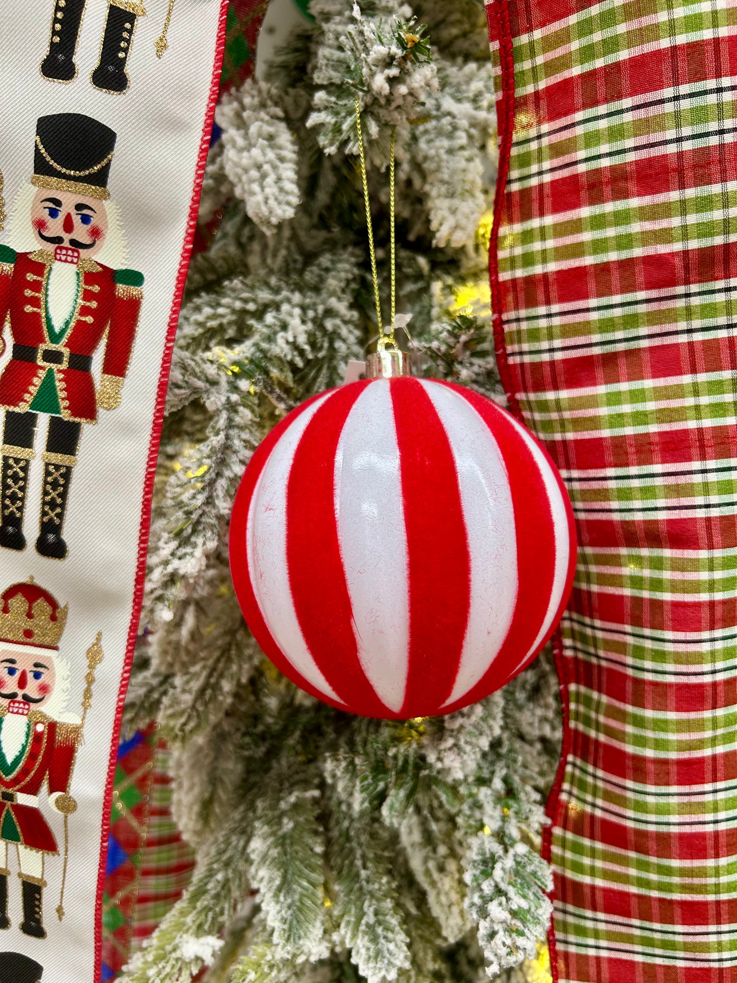 4 Inch Red And White Stripe Ball Ornament