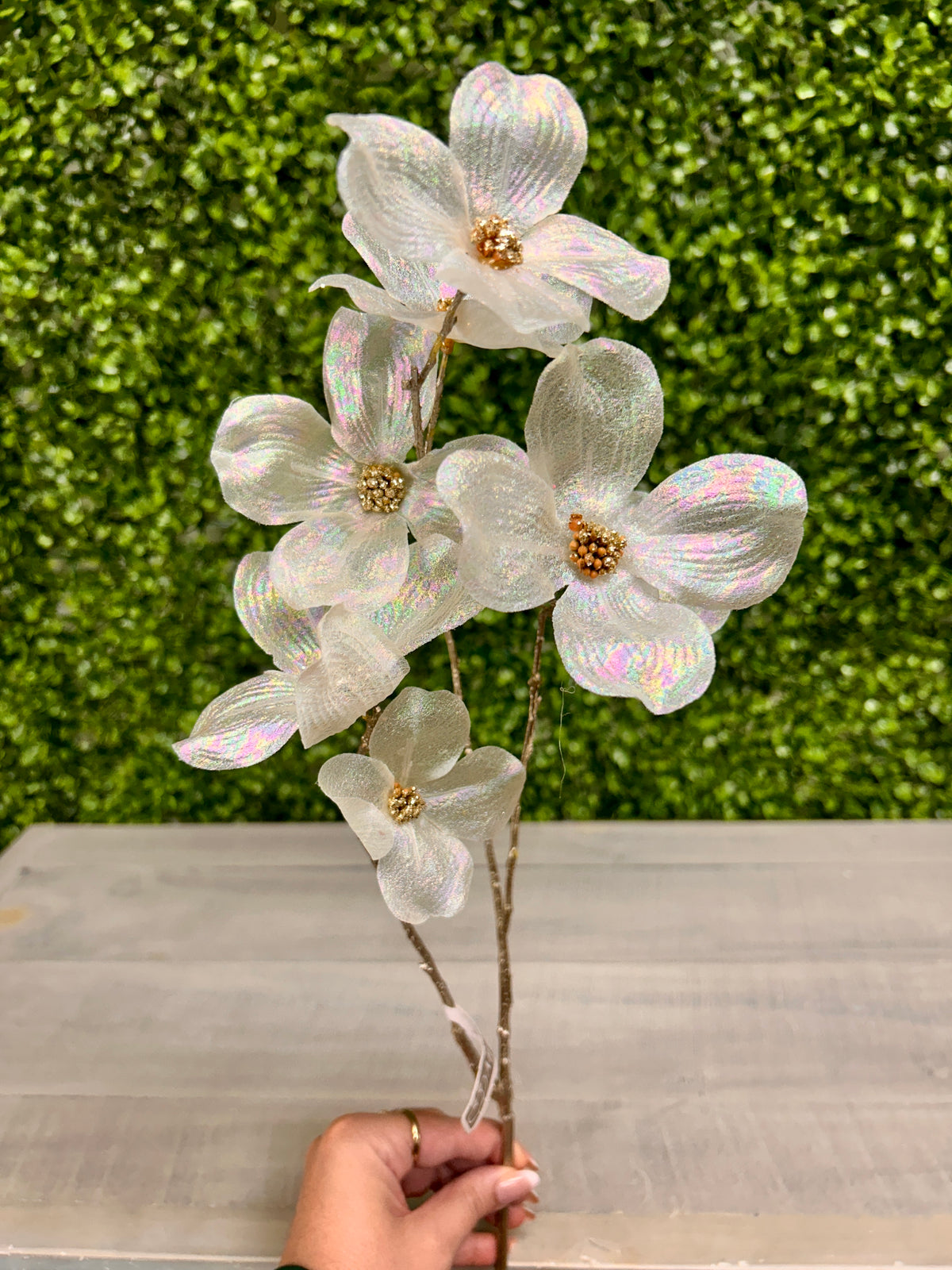 33.5 Inch White Shimmer Dogwood Spray