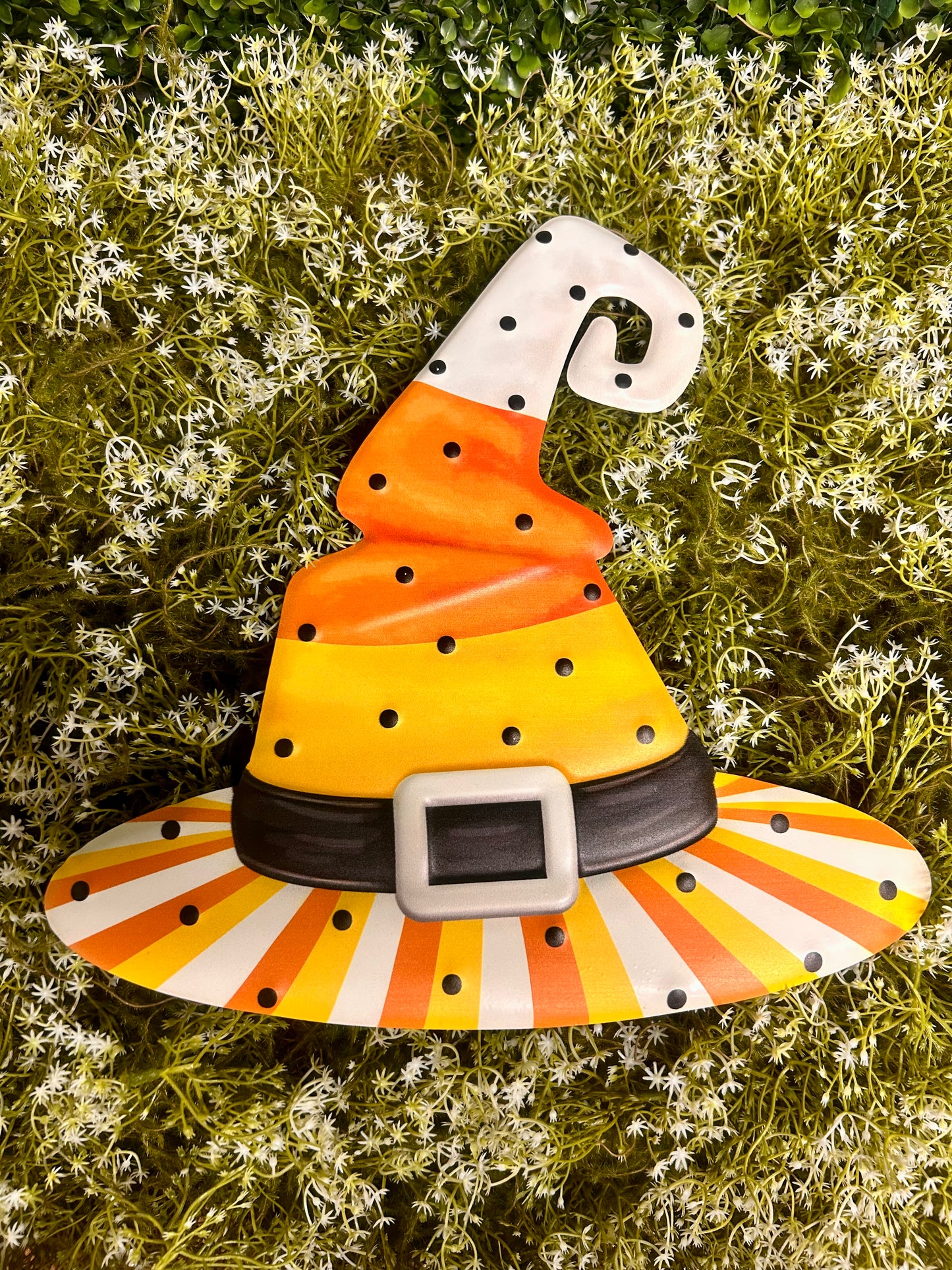 12 Inch Embossed Candy Corn Witch Hat Sign
