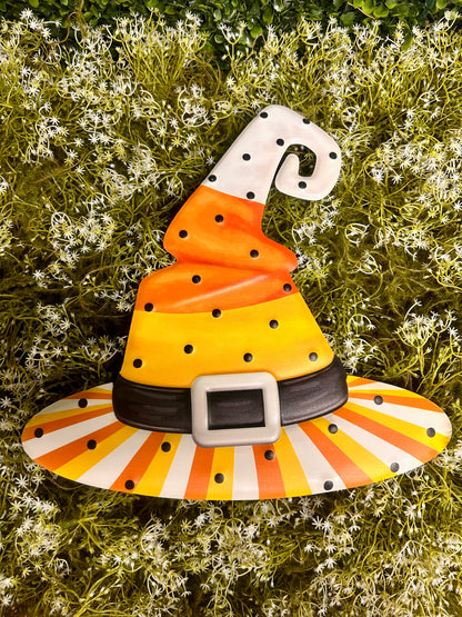 12 Inch Embossed Candy Corn Witch Hat Sign