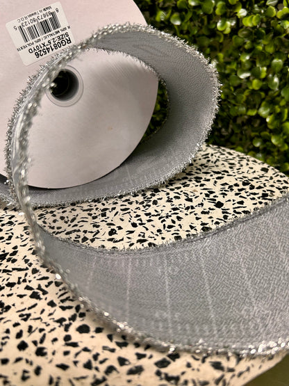 2.5 Inch By 10 Yard Silver And White Football Homecoming With Tinsel Edge Ribbon