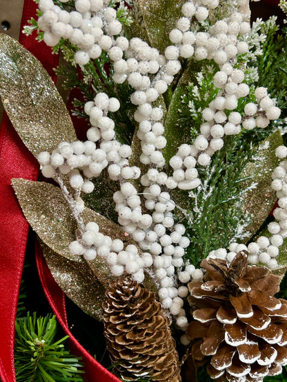 18 Inch White Berry Pinecone And Twig Pine Pick