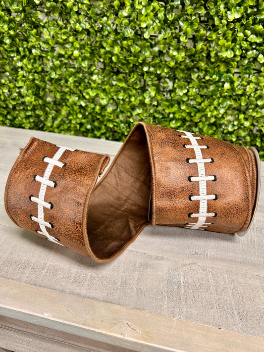 John Mark Enterprises 4 Inch By 5 Yard Embroidered Football Stitch Dupioni Fused Ribbon