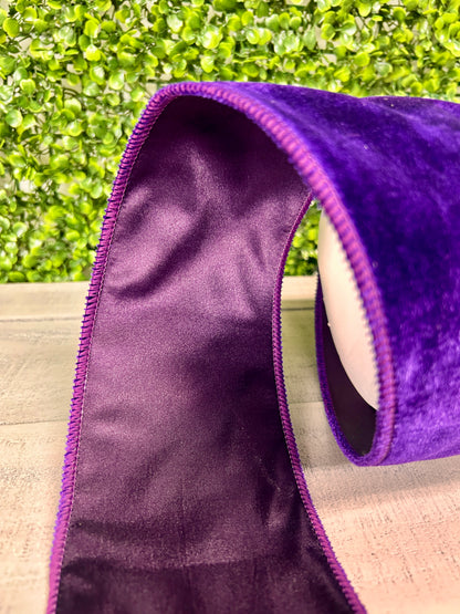 4 Inch By 10 Yard Purple Deluxe Velvet With Satin Backing Ribbon