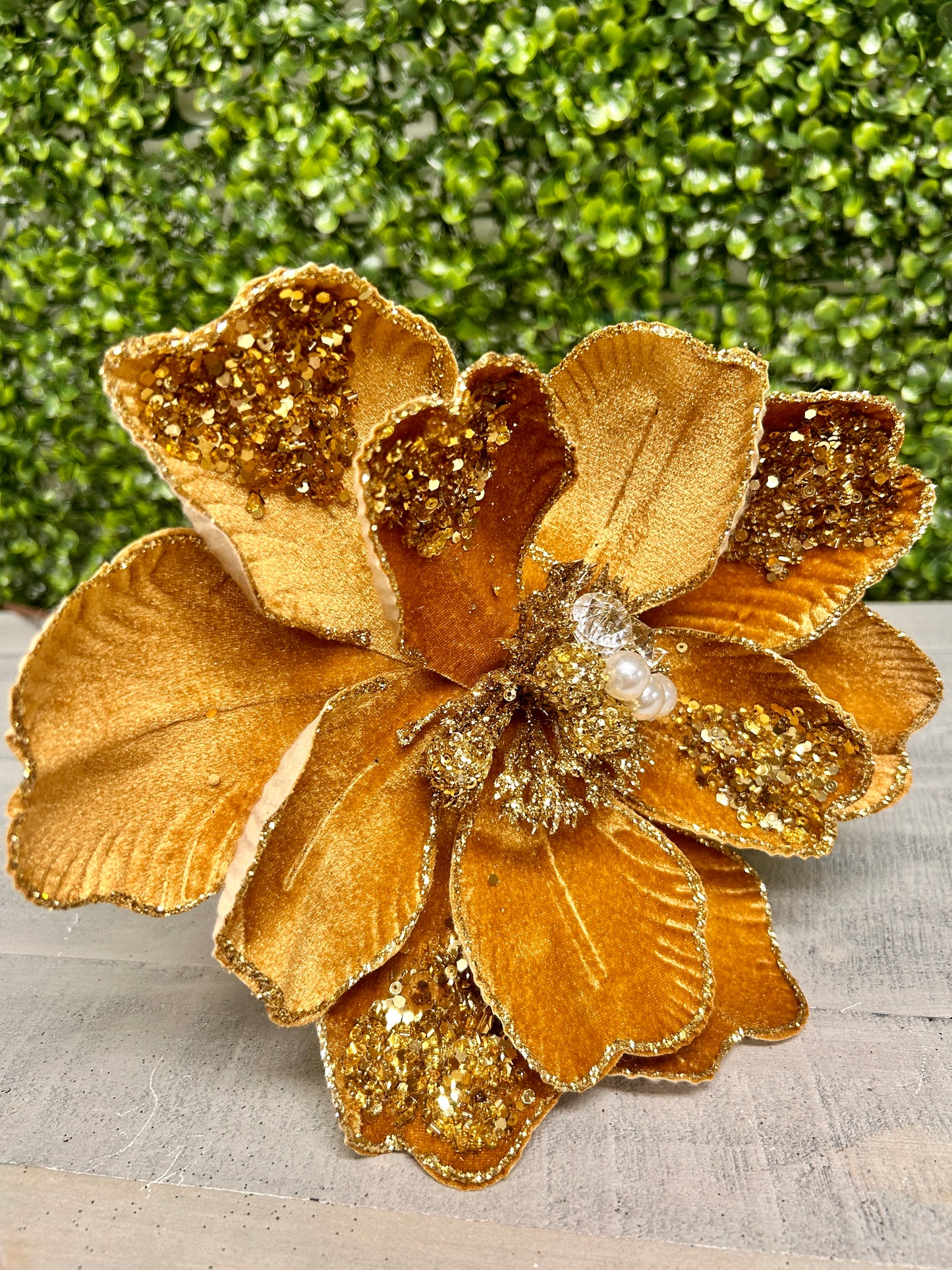 22 Inch Gold Glitter Sequin And Bead Magnolia Spray