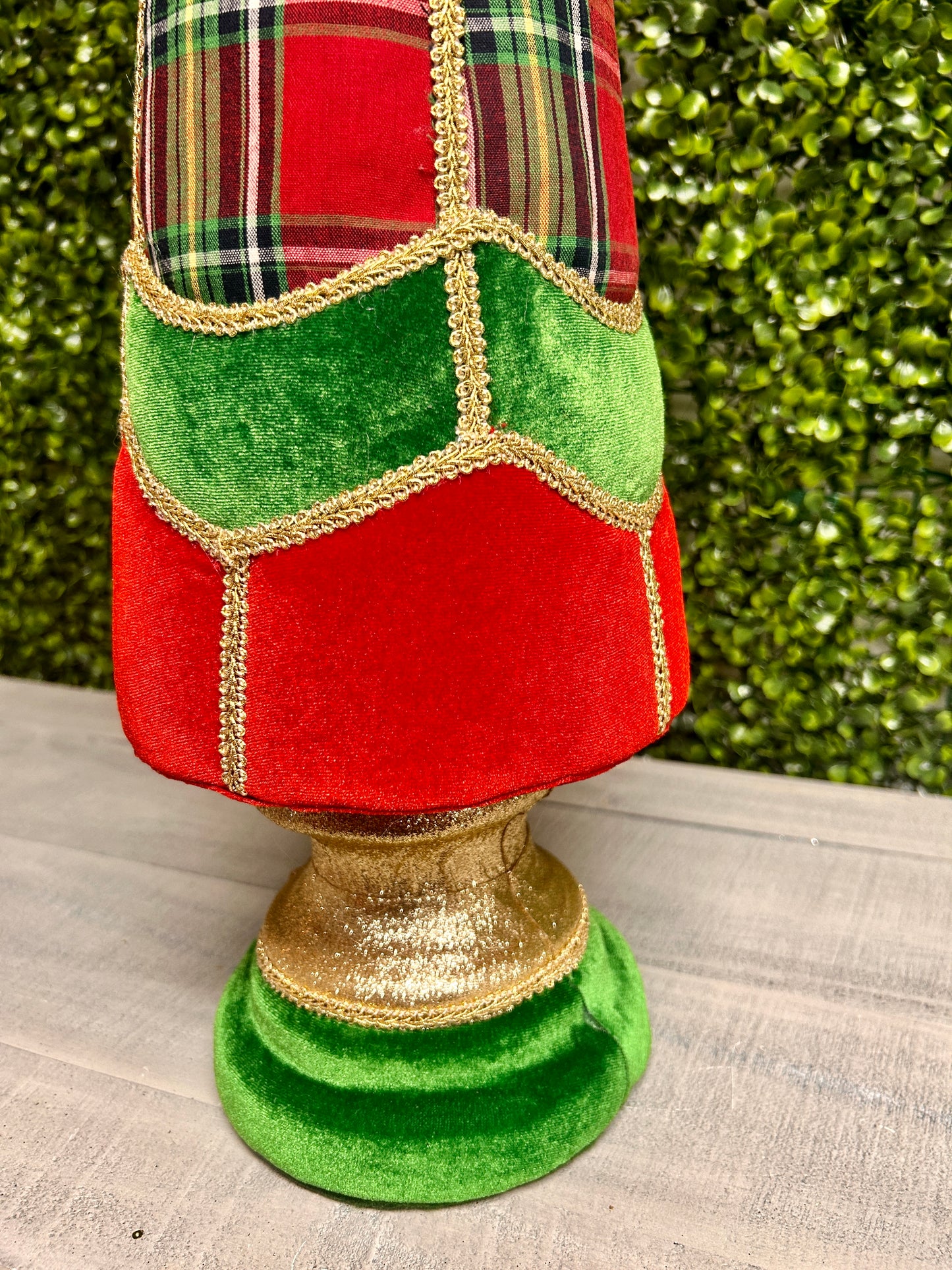 28 Inch Plaid Red And Green Cone Topiary