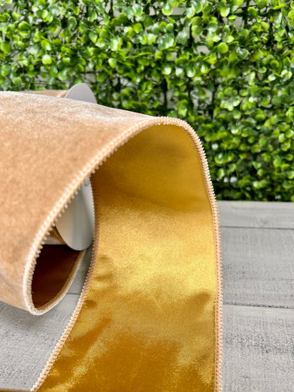4 Inch By 10 Yard Taupe Deluxe Velvet With Satin Backing Ribbon