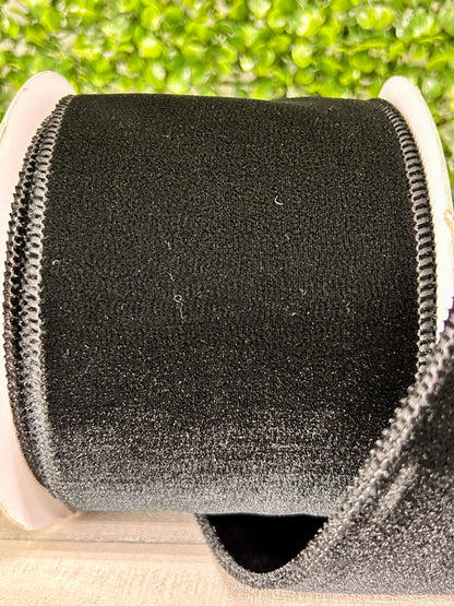 4 Inch By 10 Yard Black Deluxe Velvet With Satin Backing Ribbon
