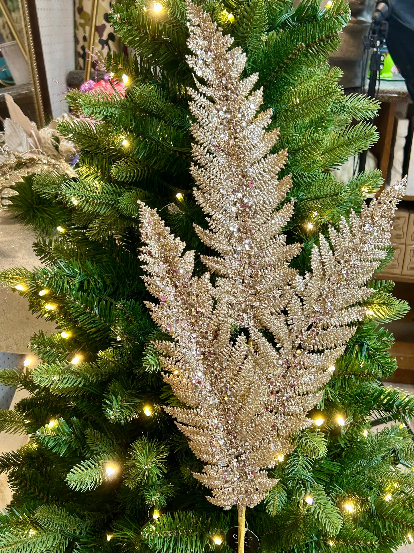 34 Inch Champagne Jumbo Glitter Sequin Fern Spray