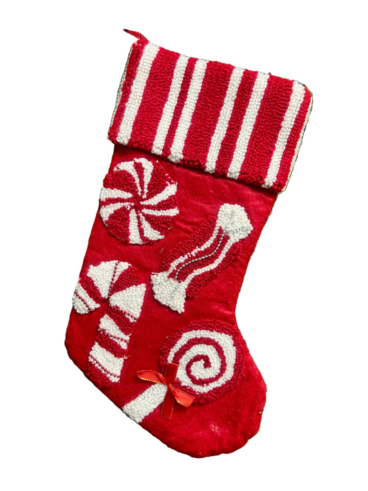 Red And White Embroidered Christmas Candy Stocking