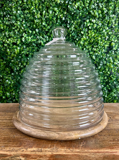 Beehive Glass Cloches With Wood Trays Two Styles