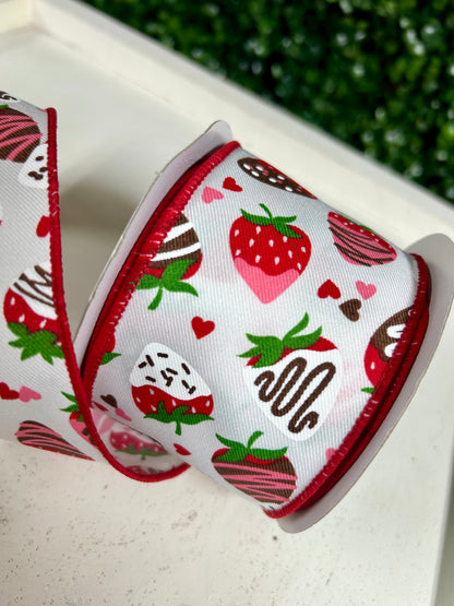 2.5 Inch By 10 Yard Chocolate Covered Strawberries Ribbon