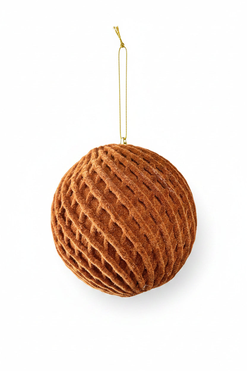 5 Inch Brown Flocked Ball Ornament