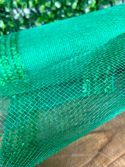 10.25 Inch By 10 Yard Emerald Green Tinsel And Foil Wide Border Mesh