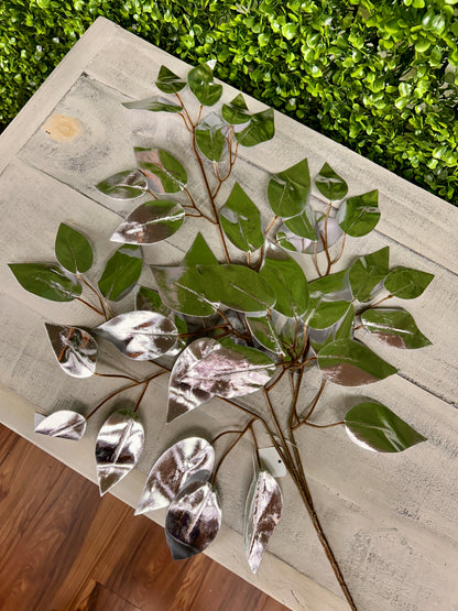 23 Inch Silver Metallic Ficus Spray
