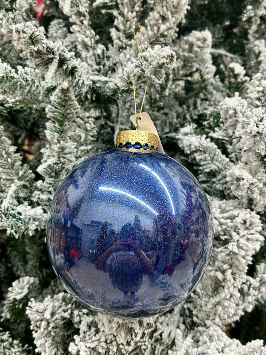 6 Inch Navy Blue Lacquer Look Glitter Ball Ornament
