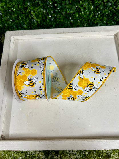 2.5 Inch By 10 Yard Bumblebees With Honeycombs Ribbon