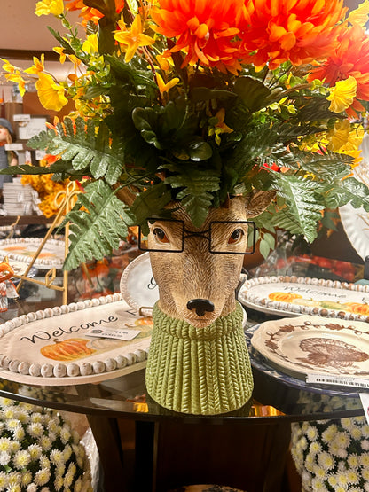 13.5 Inch Deer With Glasses Tabletop Planter Or Vase