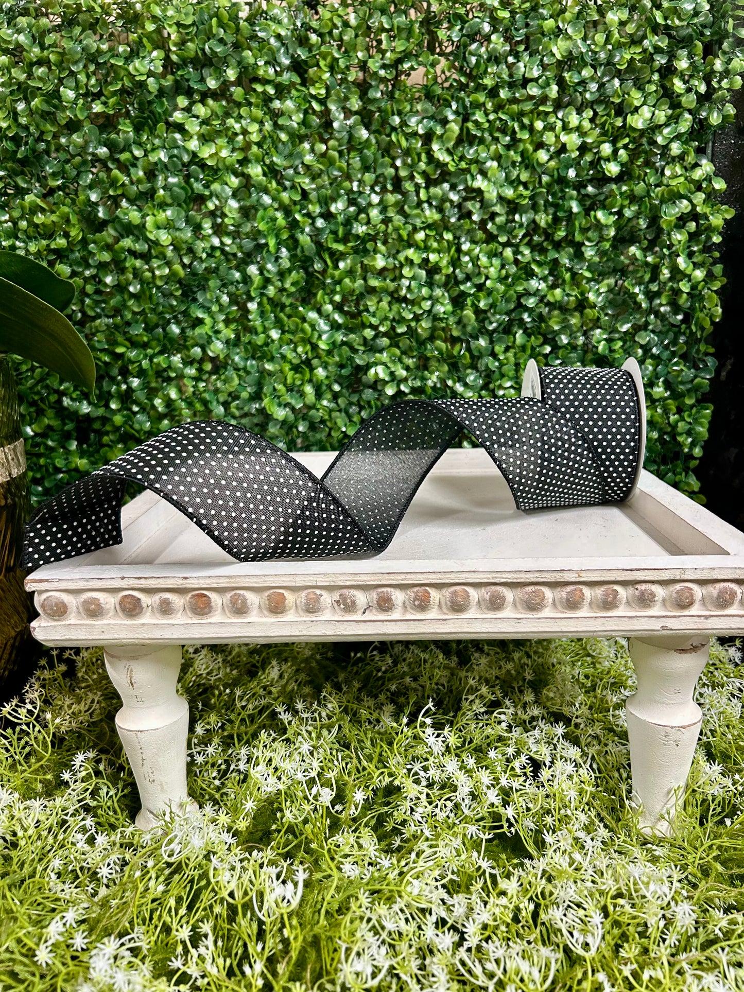 2.5 Inch By 10 Yard Black And White Raised Swiss Dots On Royal Ribbon