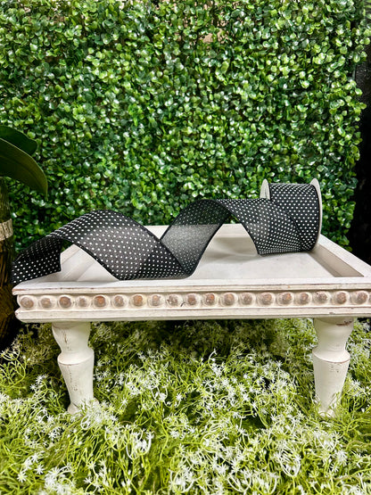 2.5 Inch By 10 Yard Black And White Raised Swiss Dots On Royal Ribbon