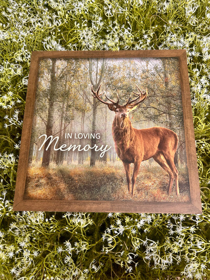 10 Inch In Loving Memory Deer Wood Square Sign