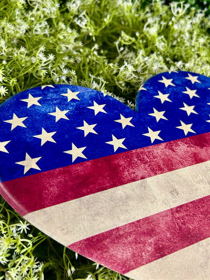 10 Inch Red Natural And Navy Metal Patriotic Heart Sign