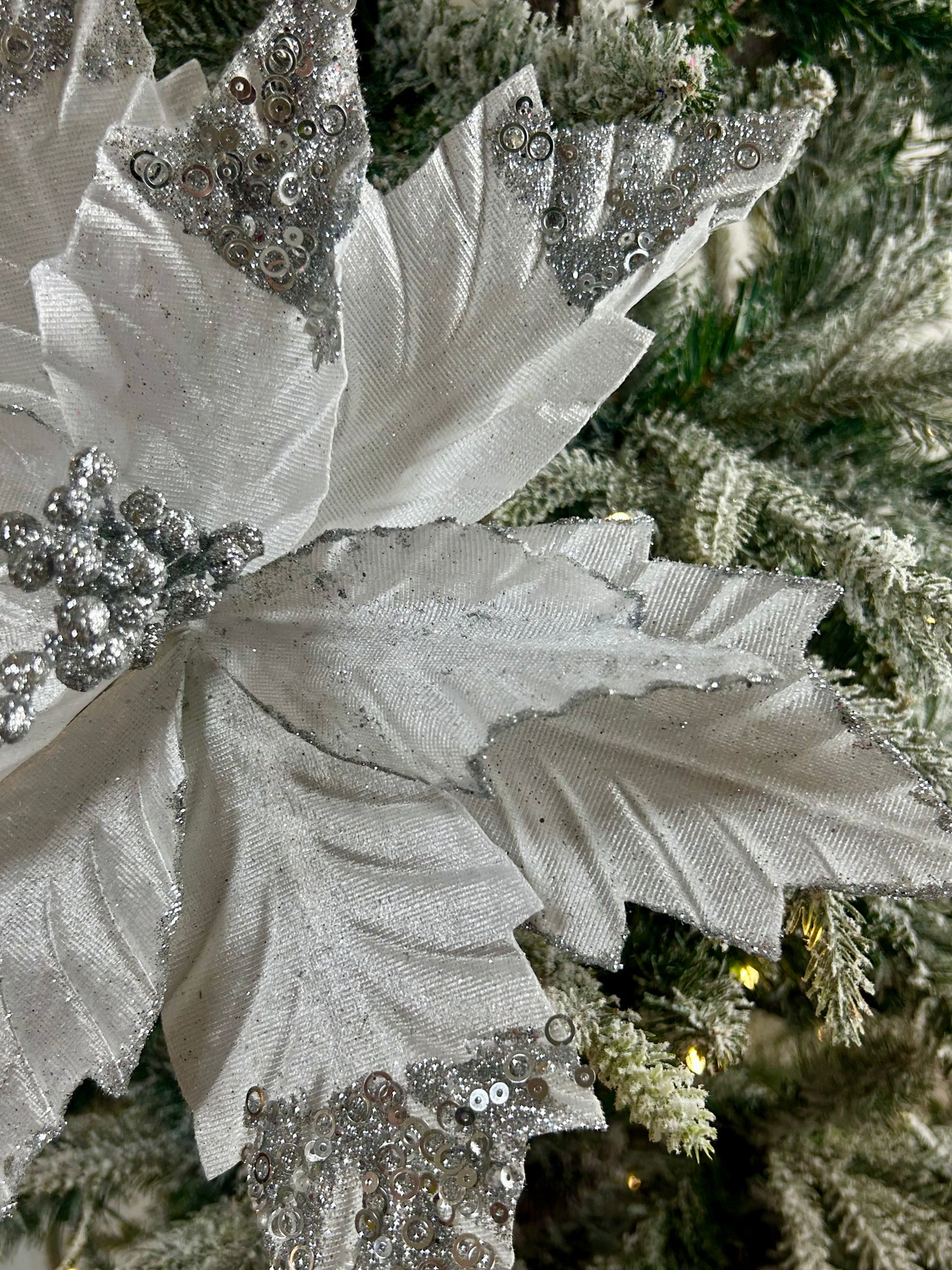 18 Inch White Velvet Poinsettia Stem