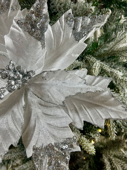 18 Inch White Velvet Poinsettia Stem
