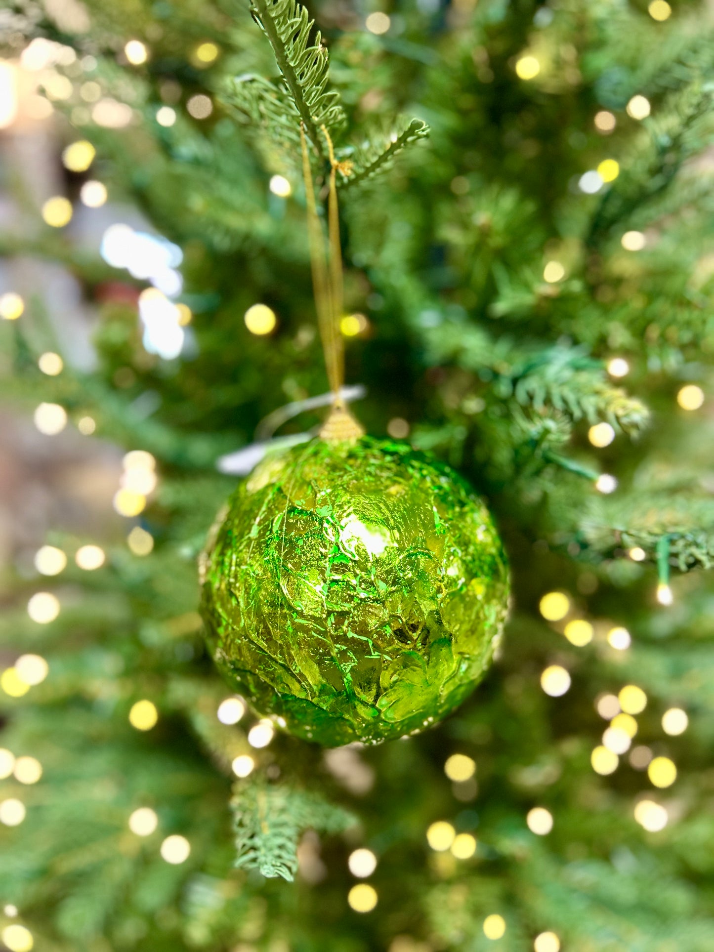 5 Inch Green Crinkle Foil Ball Ornament