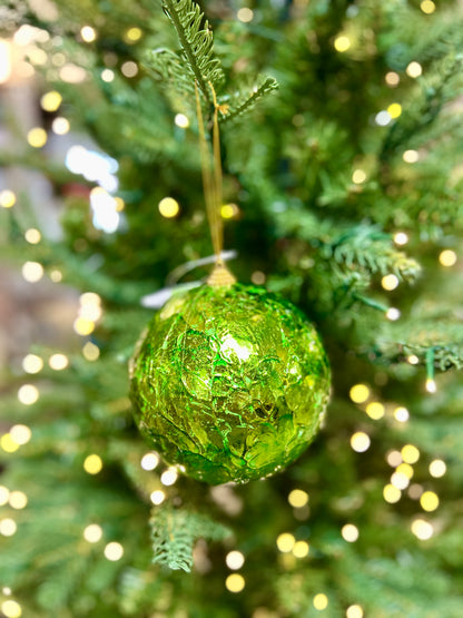 5 Inch Green Crinkle Foil Ball Ornament