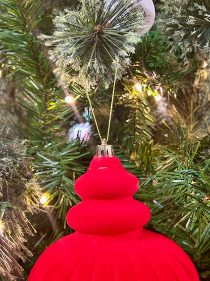 10 Inch Cherry Red Plastic Flocked Finial Ornament