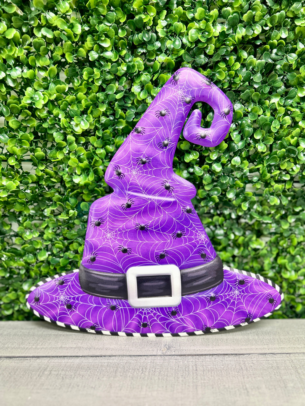12 Inch Purple And Black Metal Web Witch Hat Sign