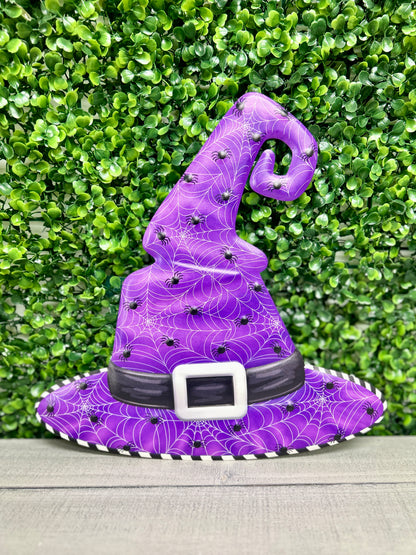 12 Inch Purple And Black Metal Web Witch Hat Sign