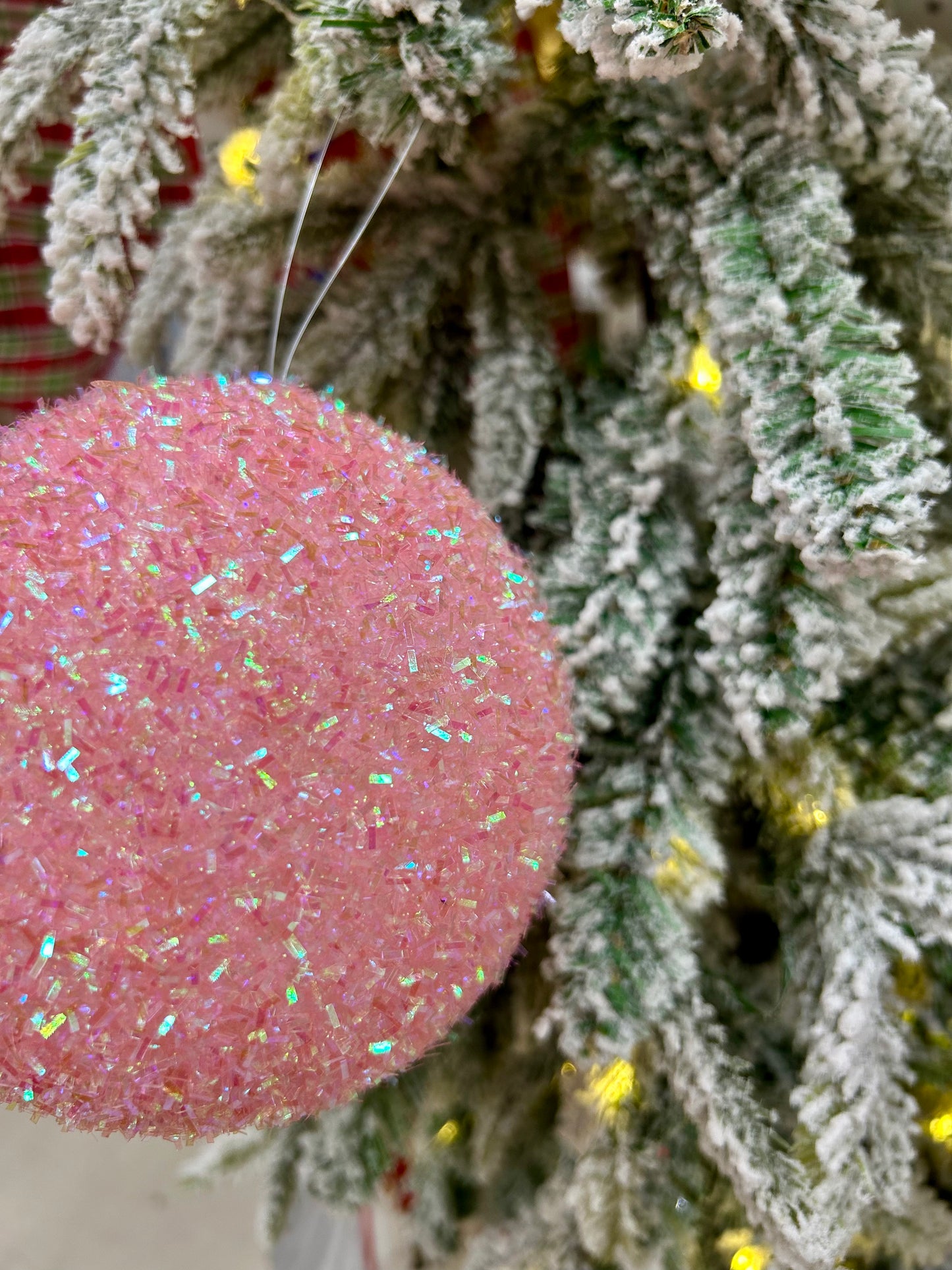 5 Inch Light Pink Iridescent Foil Glitter Ball Ornament
