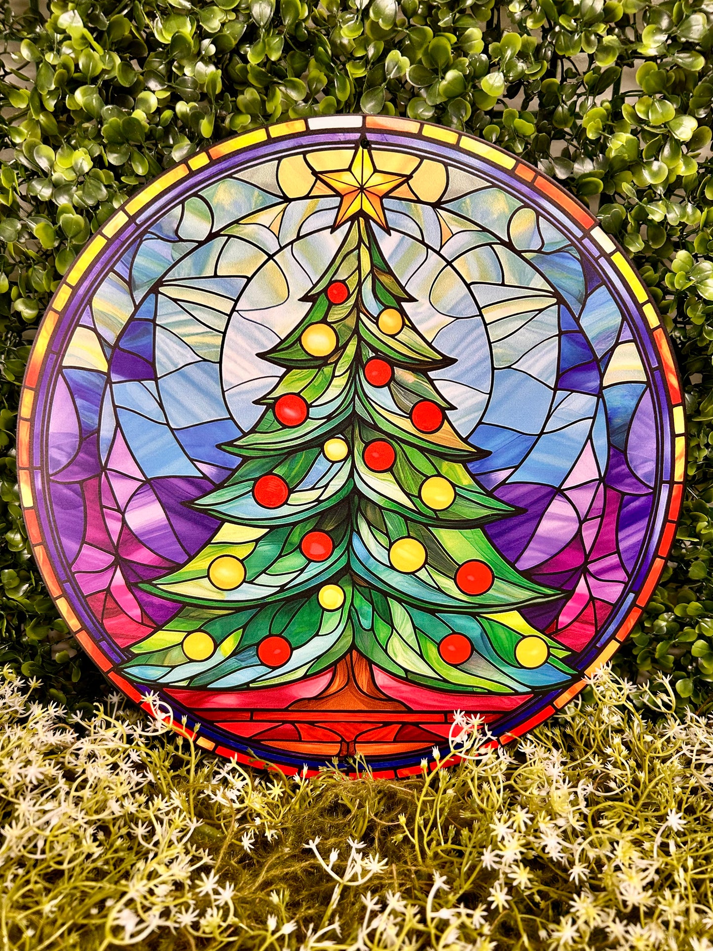 12 Inch Stained Glass Christmas Tree Sign