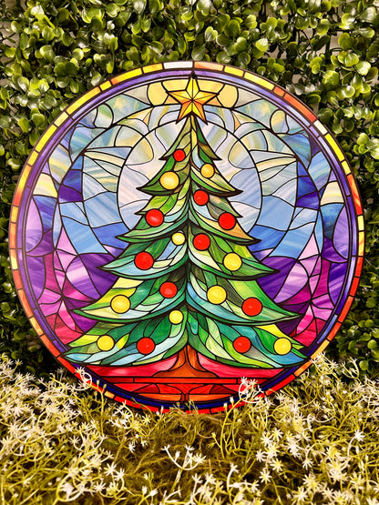 12 Inch Stained Glass Christmas Tree Sign