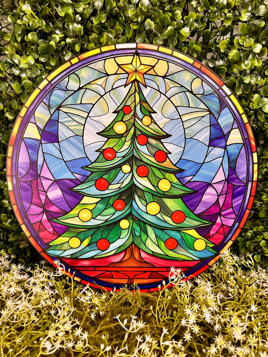 12 Inch Stained Glass Christmas Tree Sign