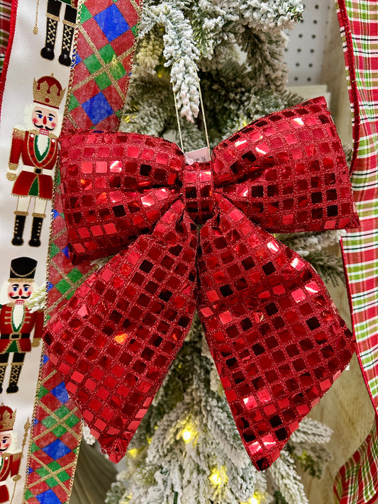 9.25 Inch Plush Red Bow Ornament