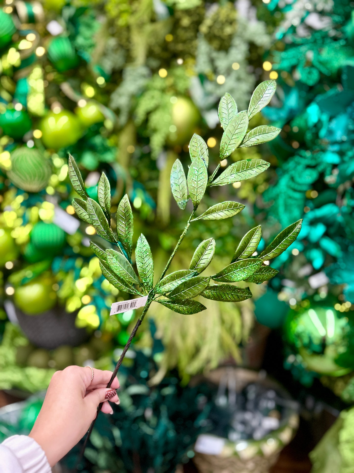 26 Inch Green Metallic Bay Leaf Spray