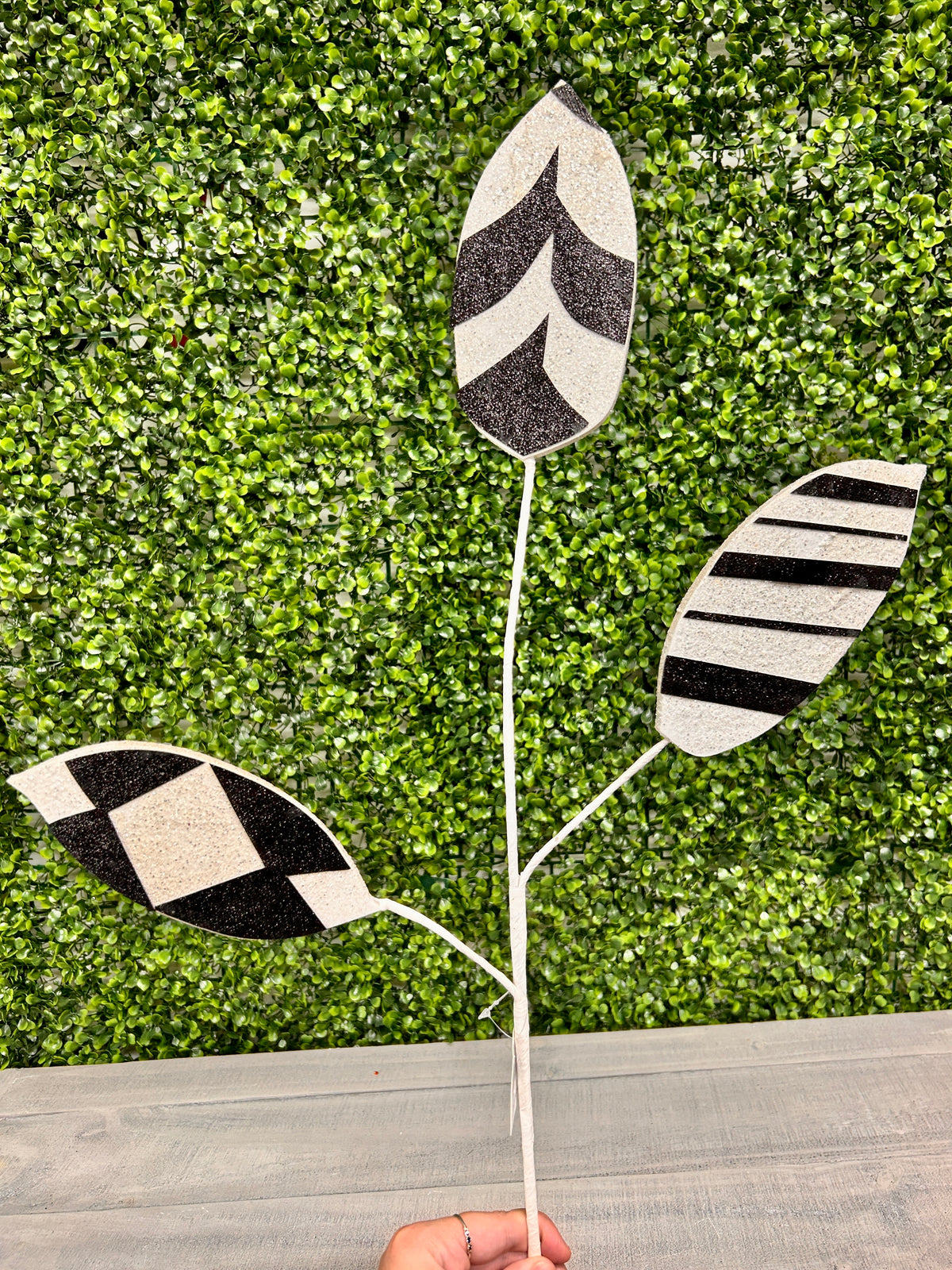 30 Inch Black And White Modern Pattered EVA Foam Magnolia Leaf Spray