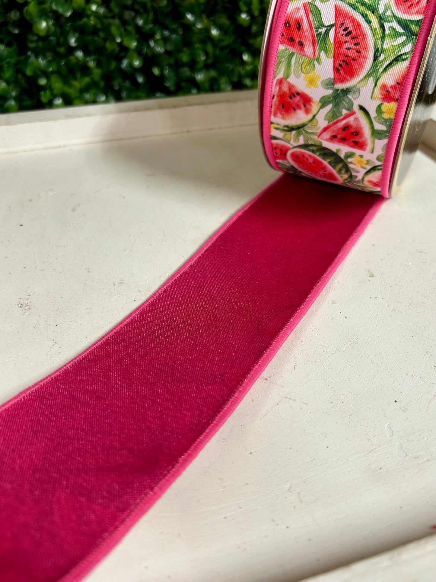 2.5 Inch By 10 Yard Pink Yellow And Green Watermelon Fused Ribbon