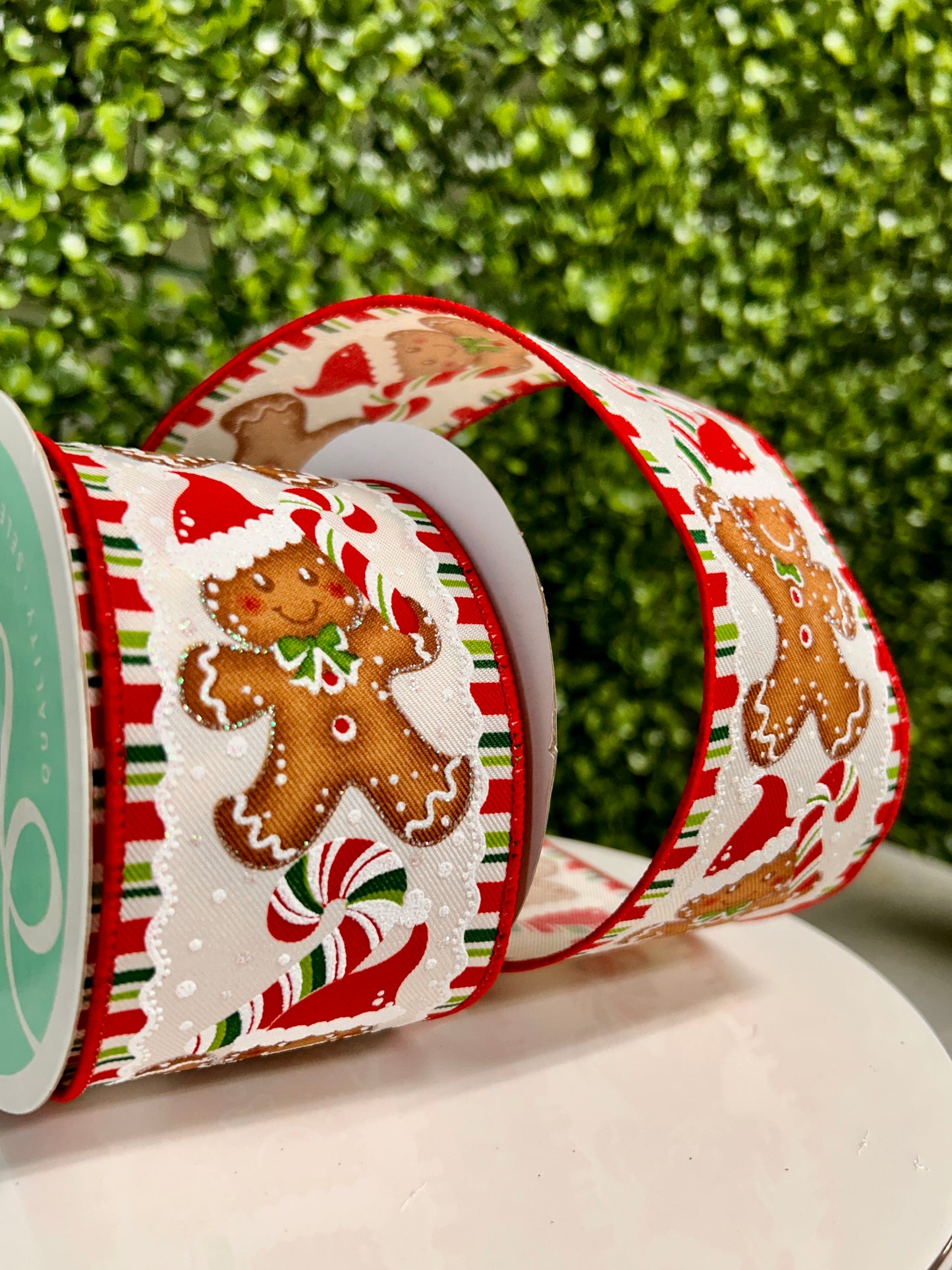 2.5 Inch By 10 Yard Gingerbread With Santa Hats Ribbon