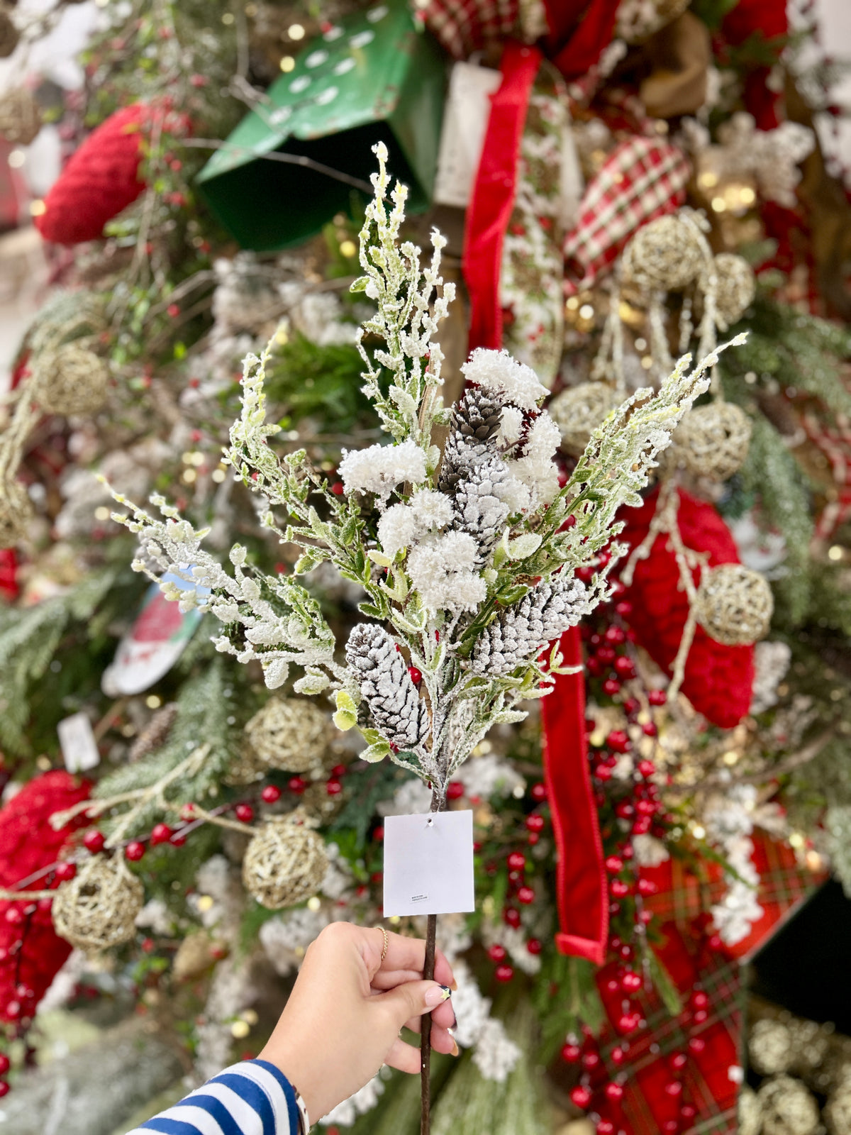 24 Inch White Pinecone Pom Pom Snow Spray