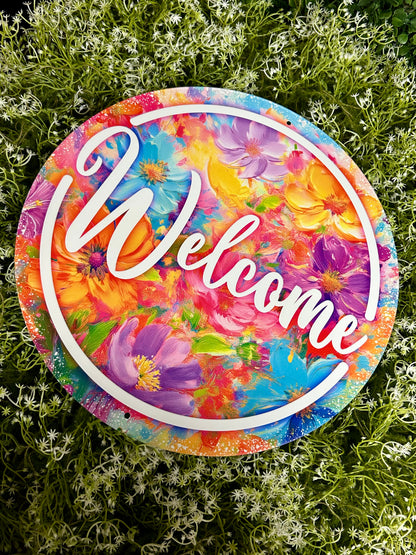 12 Inch Abstract Florals Welcome Sign