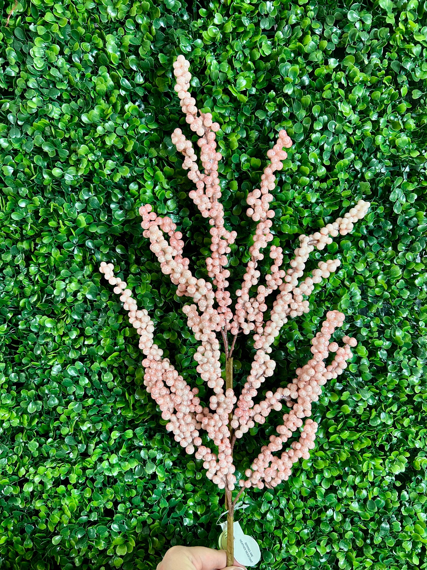32 Inch Pink Glitter Berry Cluster Spray