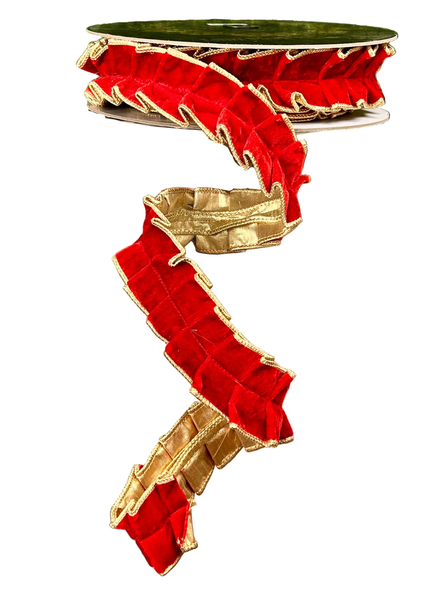 John Mark 1.5 Inch By 10 Yard Red Velvet Pleated Metallic Dupioni Ribbon