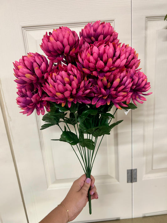 22 Inch Fushcia Ball Mum Bush