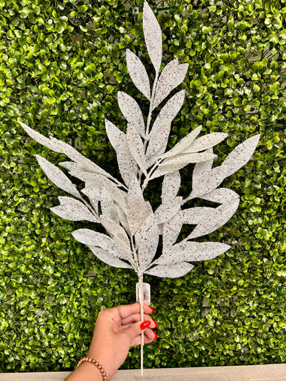 23.5 Inch White Glitter Bay Leaf Spray