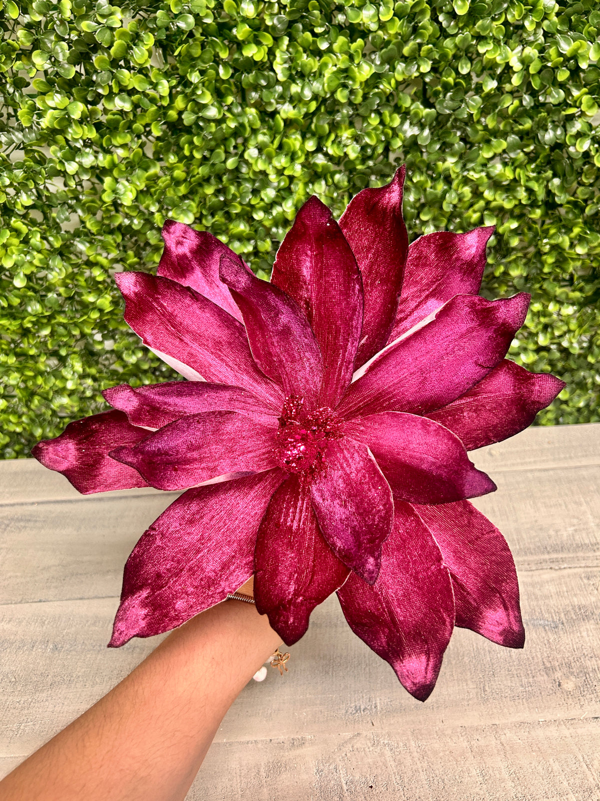15 Inch Two Tone Plum Moody Velvet Magnolia Stem